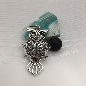 🦉Owl Aromatherapy Silver tone Locket.  Lava stone included.